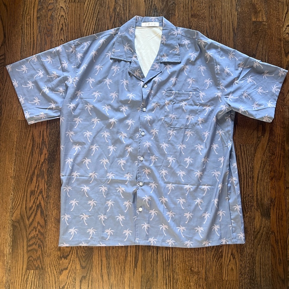 Men's Short-Sleeve Palm Print Shirt - Light Blue
